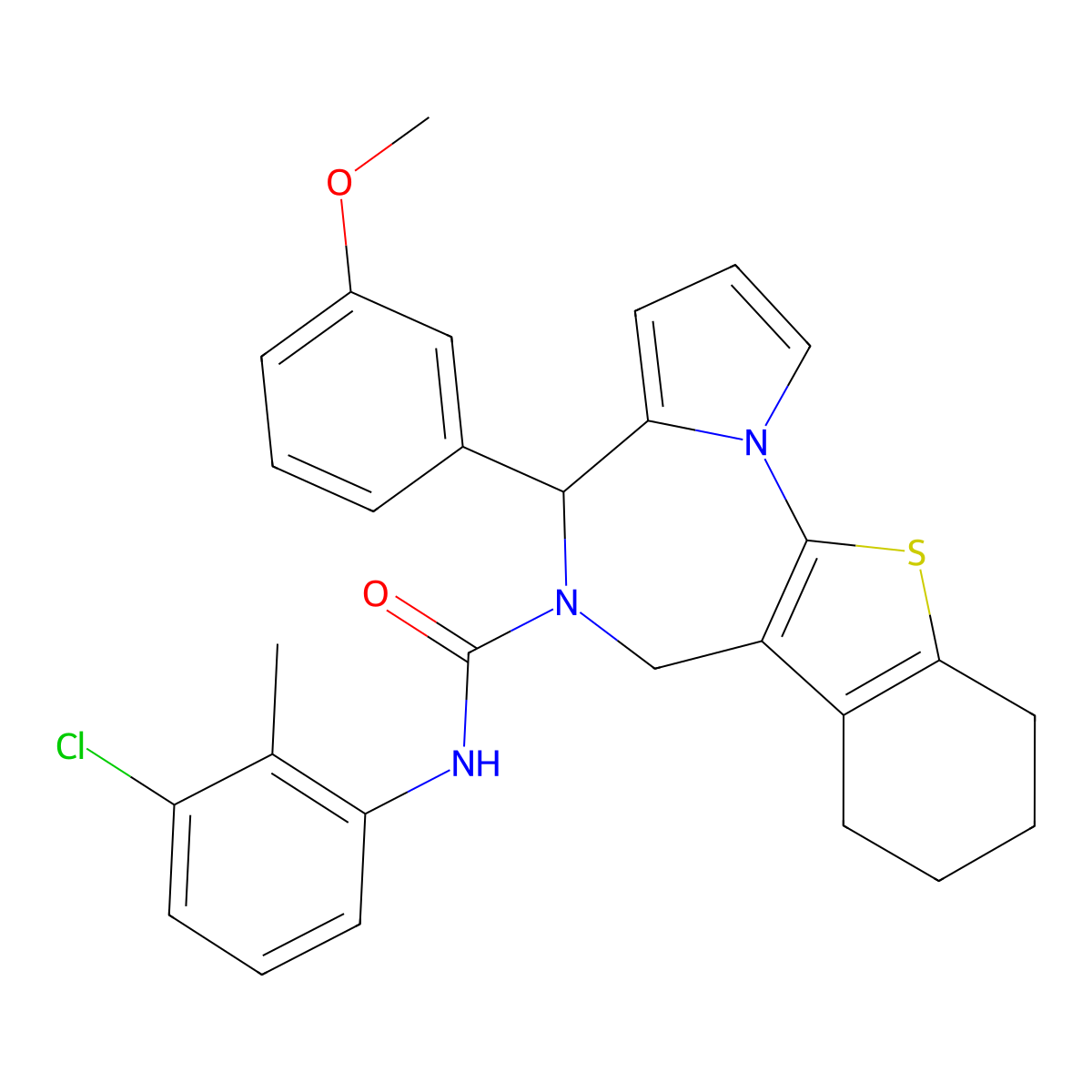 N-(3-chloro-2-methylphenyl)-4-(3-methoxyphenyl)-7,8,9,10-tetrahydro-4H-[1]benzothieno[3,2-f]pyrrolo[1,2-a][1,4]diazepine-5(6H)-carboxamide molecular structure, CAS 1029720-64-6