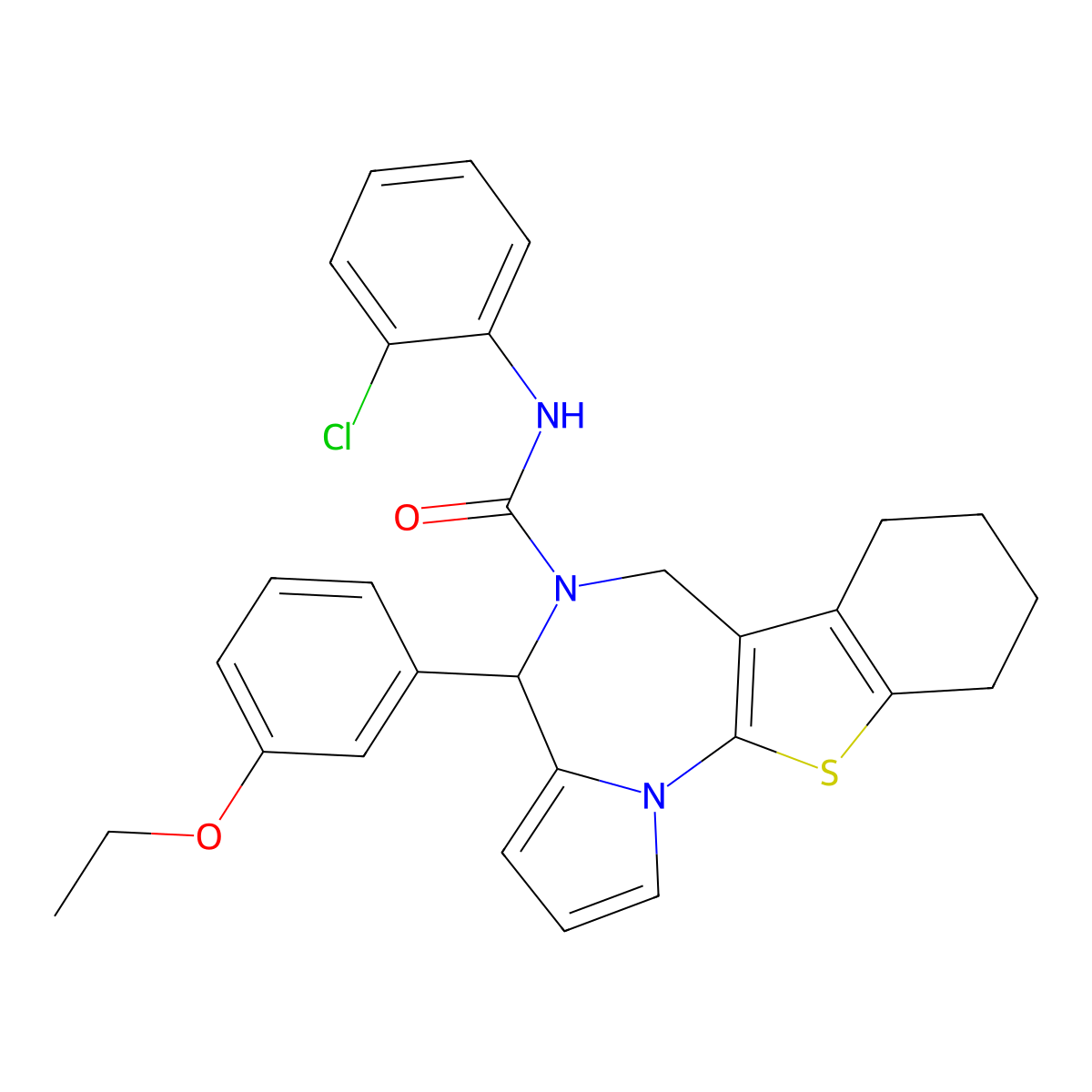 N-(2-chlorophenyl)-4-(3-ethoxyphenyl)-7,8,9,10-tetrahydro-4H-[1]benzothieno[3,2-f]pyrrolo[1,2-a][1,4]diazepine-5(6H)-carboxamide molecular structure, CAS 1029720-68-0