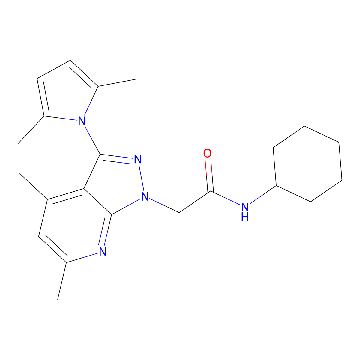 N-cyclohexyl-2-[3-(2,5-dimethyl-1H-pyrrol-1-yl)-4,6-dimethyl-1H-pyrazolo[3,4-b]pyridin-1-yl]acetamide molecular structure, CAS 1029720-99-7
