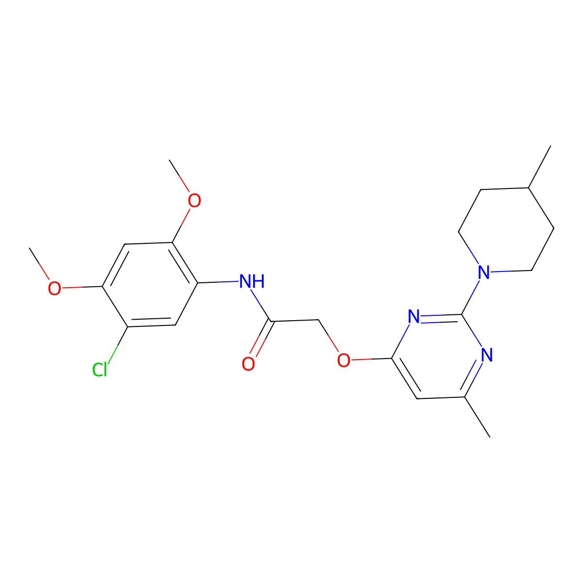 N-(5-chloro-2,4-dimethoxyphenyl)-2-{[6-methyl-2-(4-methylpiperidin-1-yl)pyrimidin-4-yl]oxy}acetamide molecular structure, CAS 1029724-20-6
