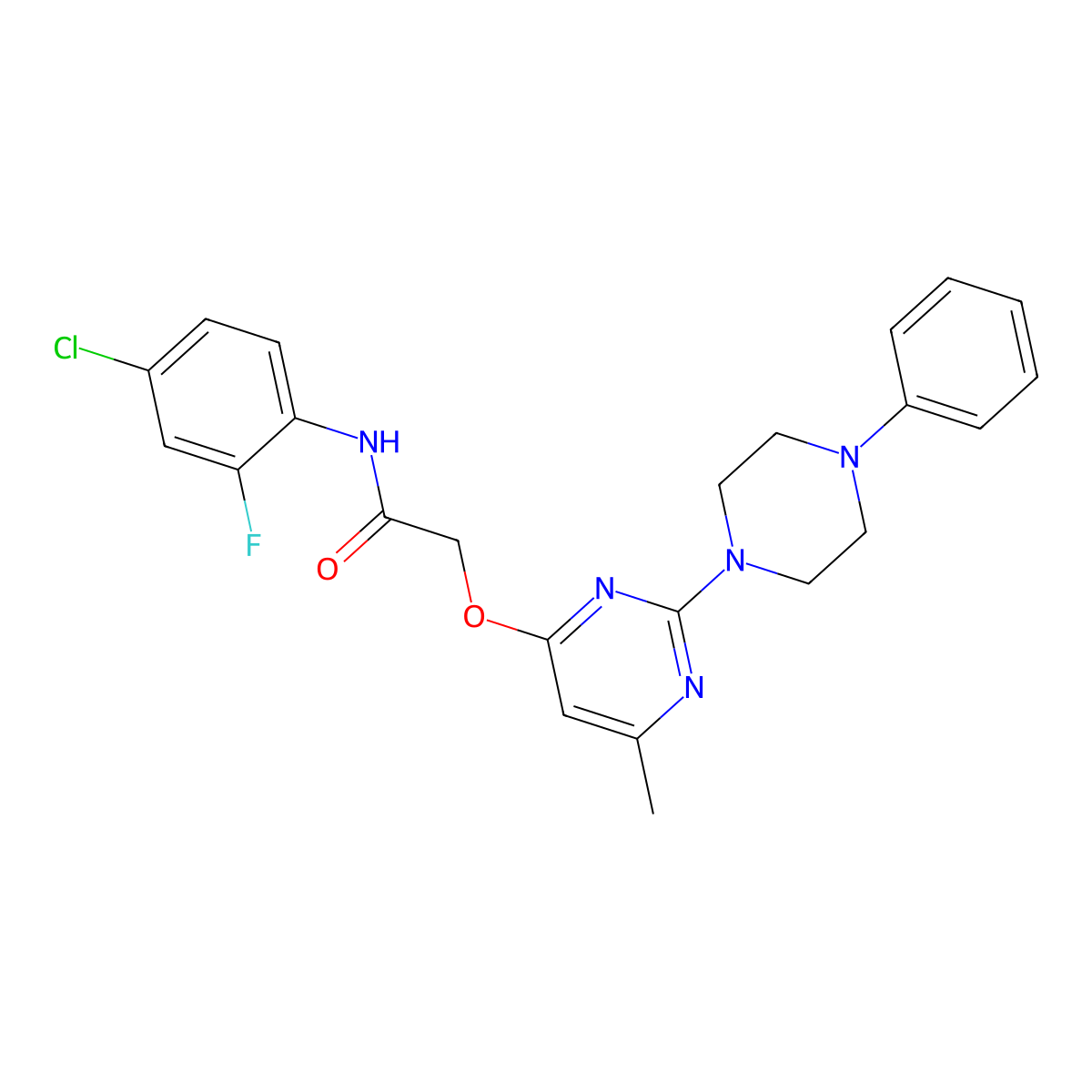 N-(4-chloro-2-fluorophenyl)-2-{[6-methyl-2-(4-phenylpiperazin-1-yl)pyrimidin-4-yl]oxy}acetamide molecular structure, CAS 1029724-34-2