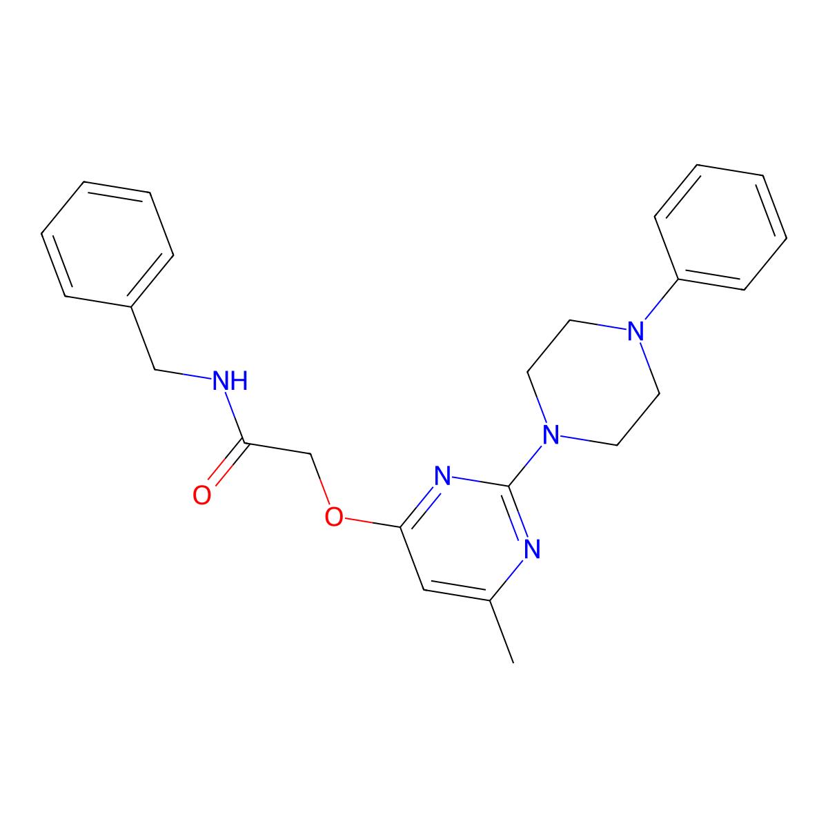 N-benzyl-2-{[6-methyl-2-(4-phenylpiperazin-1-yl)pyrimidin-4-yl]oxy}acetamide molecular structure, CAS 1029724-36-4