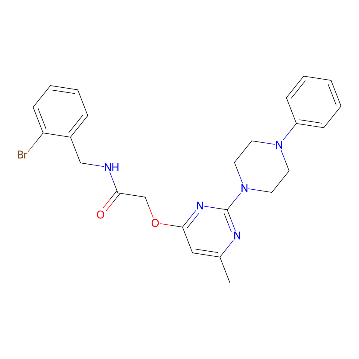 N-(2-bromobenzyl)-2-{[6-methyl-2-(4-phenylpiperazin-1-yl)pyrimidin-4-yl]oxy}acetamide molecular structure, CAS 1029724-38-6