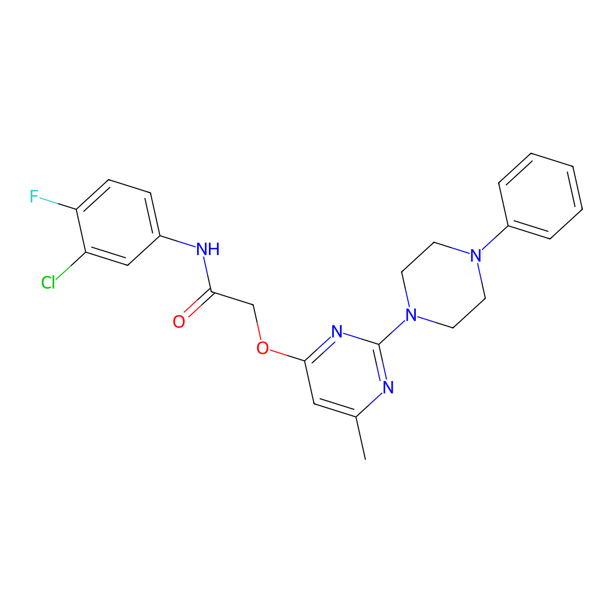 N-(3-chloro-4-fluorophenyl)-2-{[6-methyl-2-(4-phenylpiperazin-1-yl)pyrimidin-4-yl]oxy}acetamide molecular structure, CAS 1029724-40-0