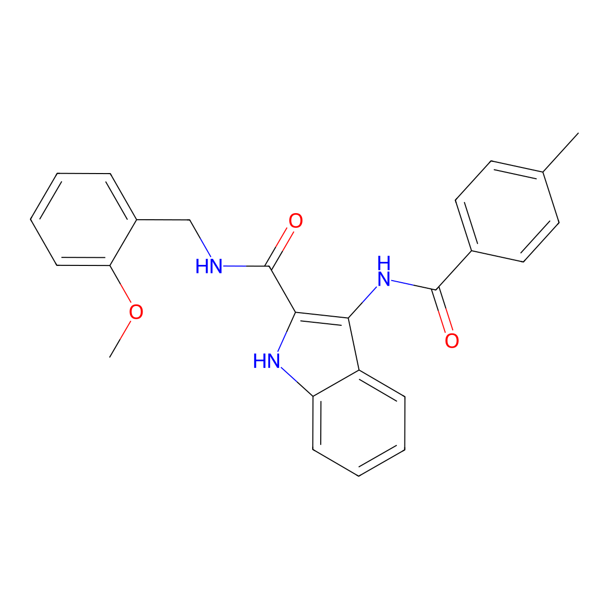 N-(2-methoxybenzyl)-3-(4-methylbenzamido)-1H-indole-2-carboxamide molecular structure, CAS 1029724-60-4