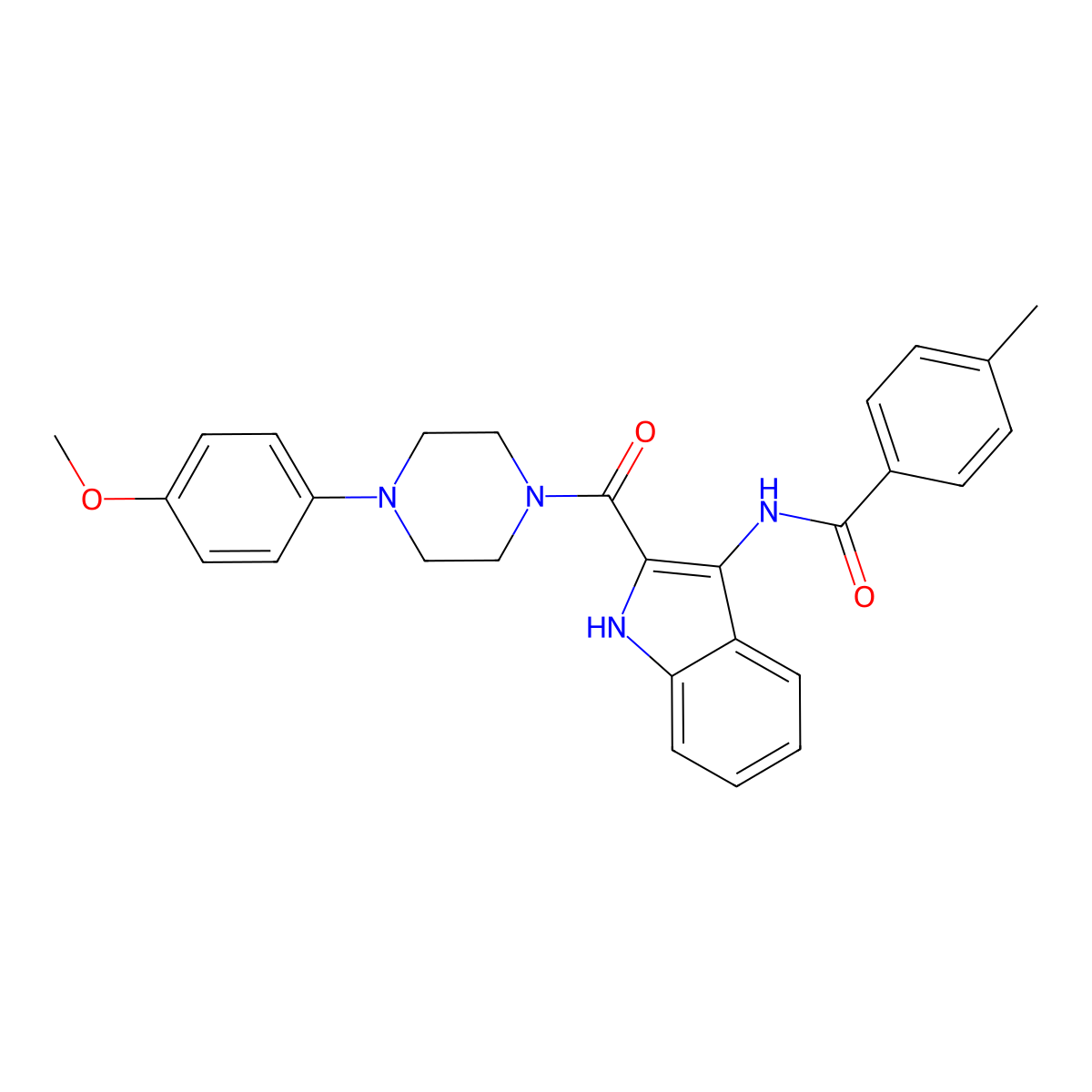 N-{2-[4-(4-methoxyphenyl)piperazine-1-carbonyl]-1H-indol-3-yl}-4-methylbenzamide molecular structure, CAS 1029724-63-7