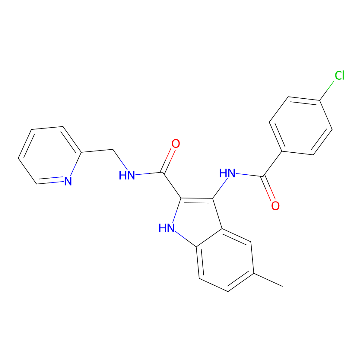 3-(4-chlorobenzamido)-5-methyl-N-(pyridin-2-ylmethyl)-1H-indole-2-carboxamide molecular structure, CAS 1029724-67-1