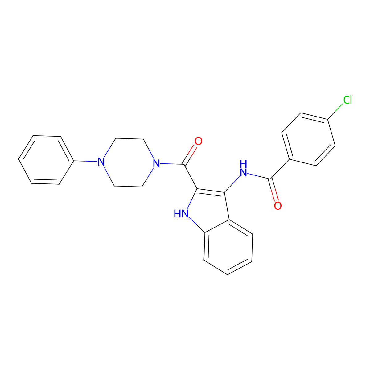 4-chloro-N-[2-(4-phenylpiperazine-1-carbonyl)-1H-indol-3-yl]benzamide molecular structure, CAS 1029724-83-1