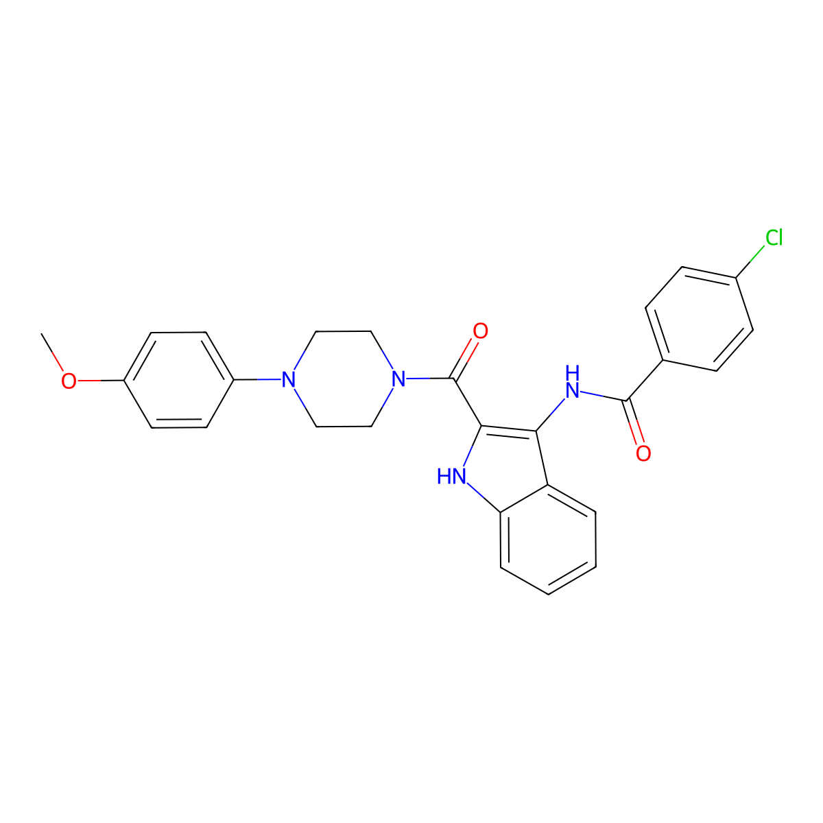 4-chloro-N-{2-[4-(4-methoxyphenyl)piperazine-1-carbonyl]-1H-indol-3-yl}benzamide molecular structure, CAS 1029724-85-3