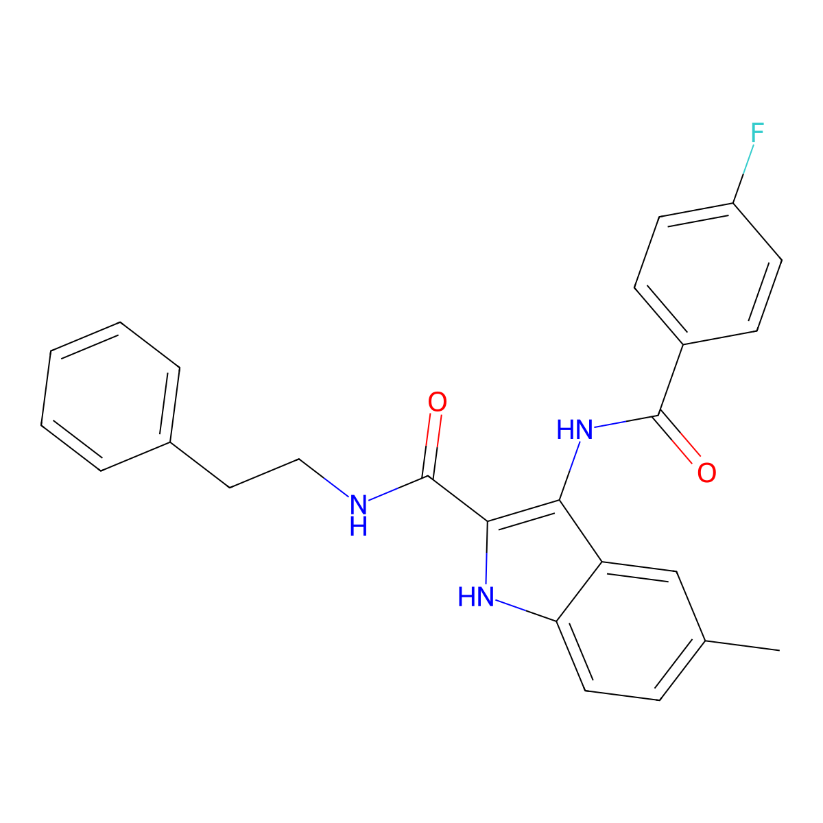 3-(4-fluorobenzamido)-5-methyl-N-(2-phenylethyl)-1H-indole-2-carboxamide molecular structure, CAS 1029724-89-7