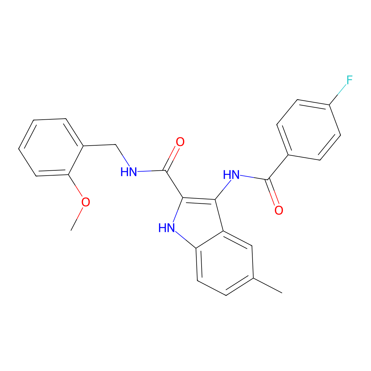 3-(4-fluorobenzamido)-N-[(2-methoxyphenyl)methyl]-5-methyl-1H-indole-2-carboxamide molecular structure, CAS 1029724-91-1