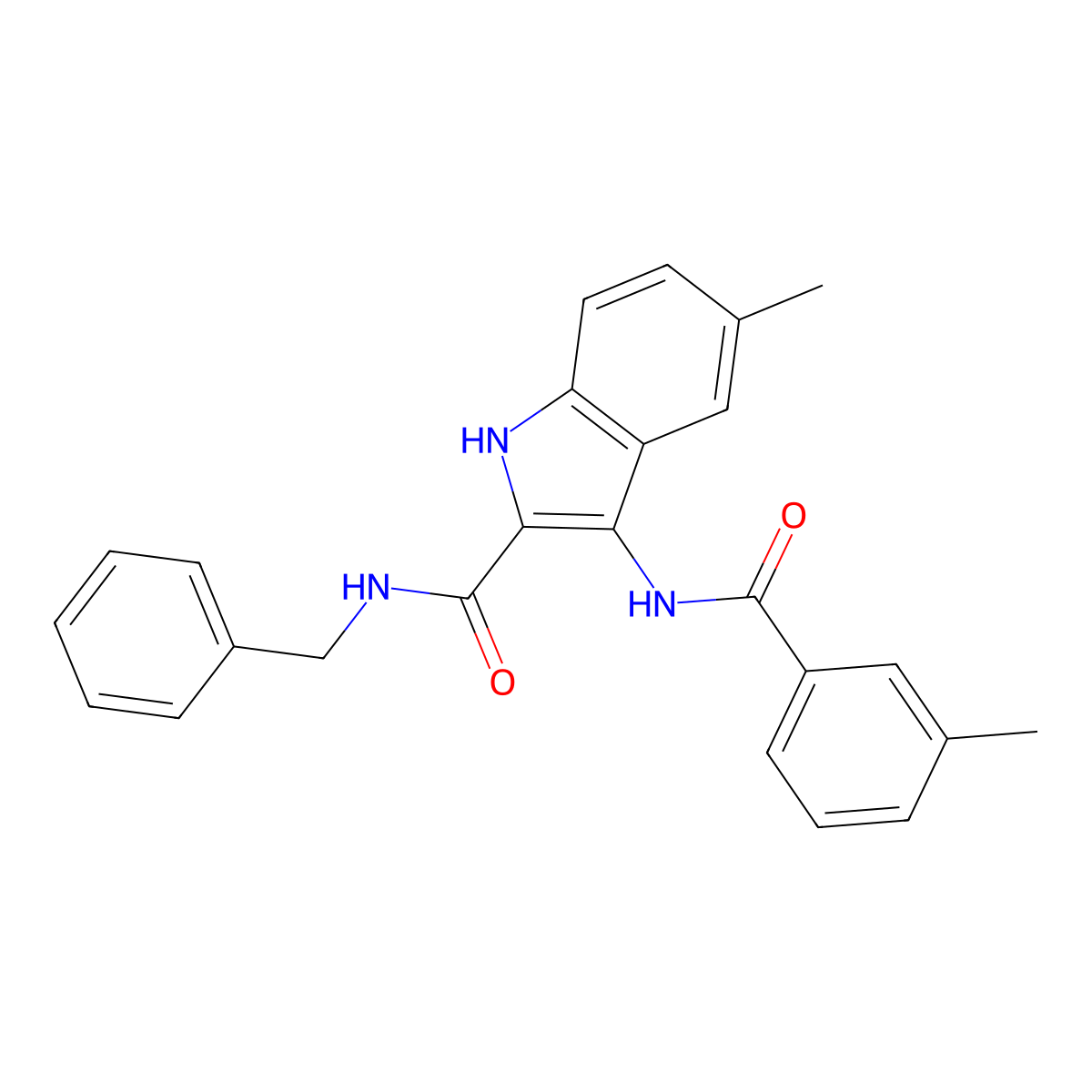 N-benzyl-5-methyl-3-(3-methylbenzamido)-1H-indole-2-carboxamide molecular structure, CAS 1029725-03-8