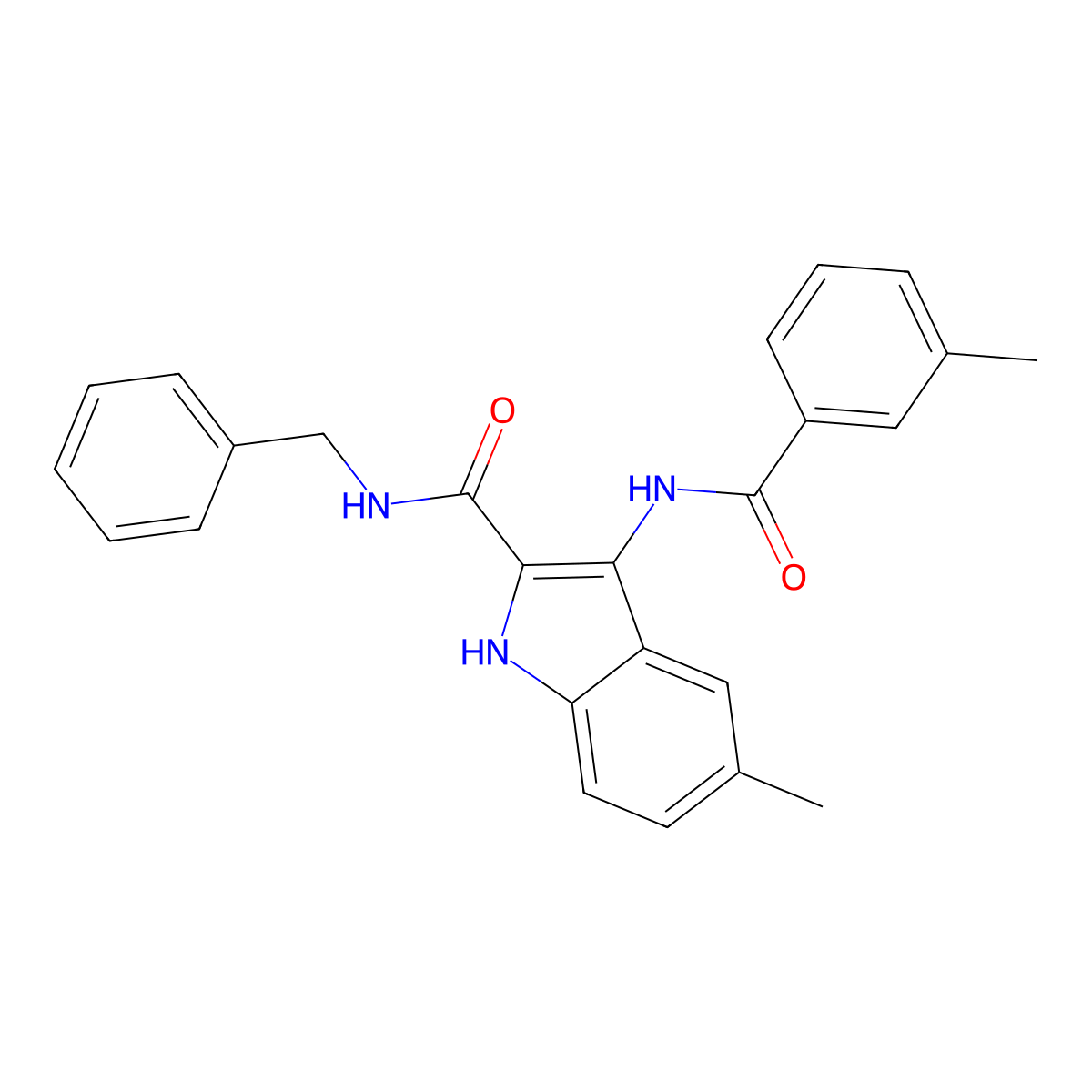 N-benzyl-5-methyl-3-(3-methylbenzamido)-1H-indole-2-carboxamide molecular structure, CAS 1029725-03-8