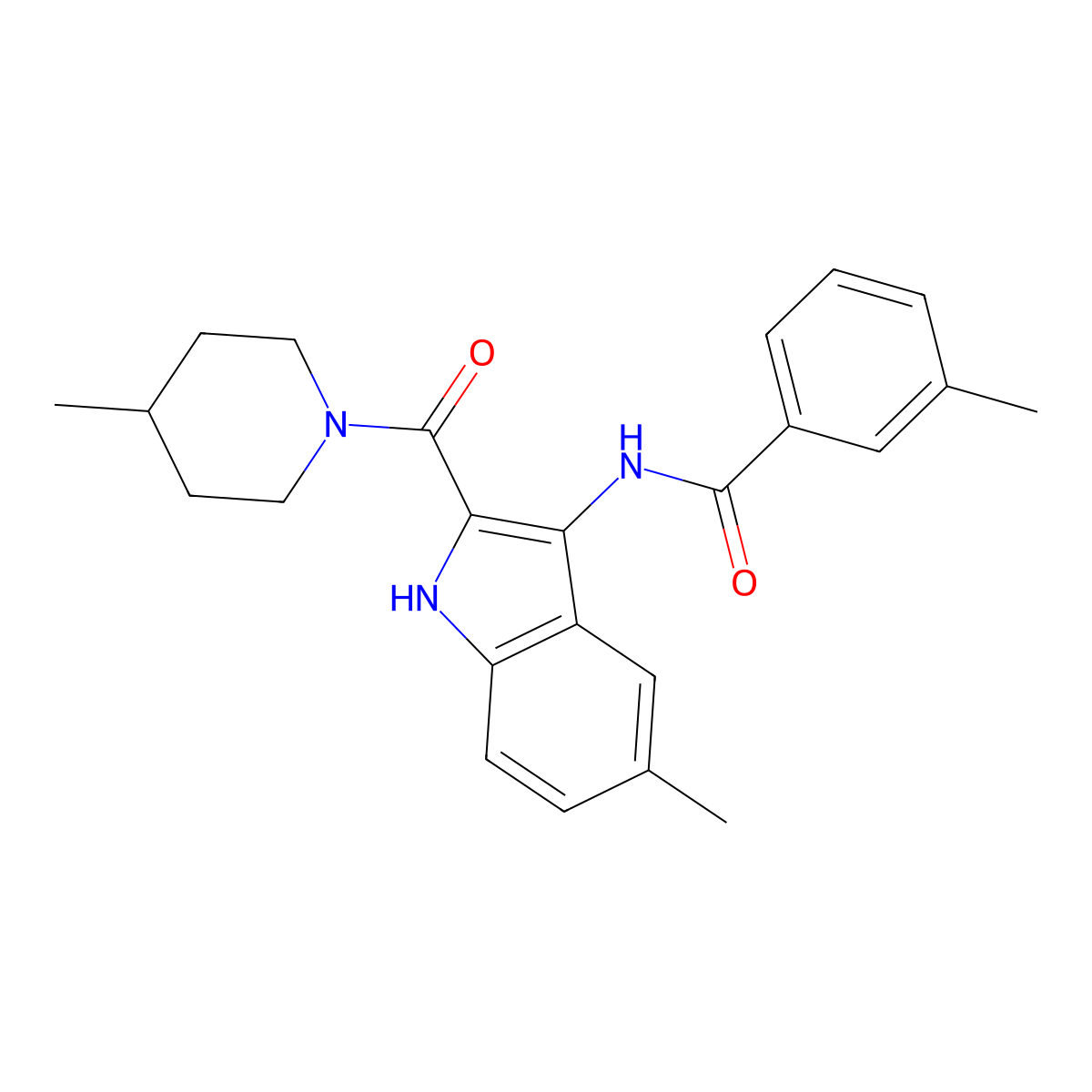 3-methyl-N-[5-methyl-2-(4-methylpiperidine-1-carbonyl)-1H-indol-3-yl]benzamide molecular structure, CAS 1029725-13-0