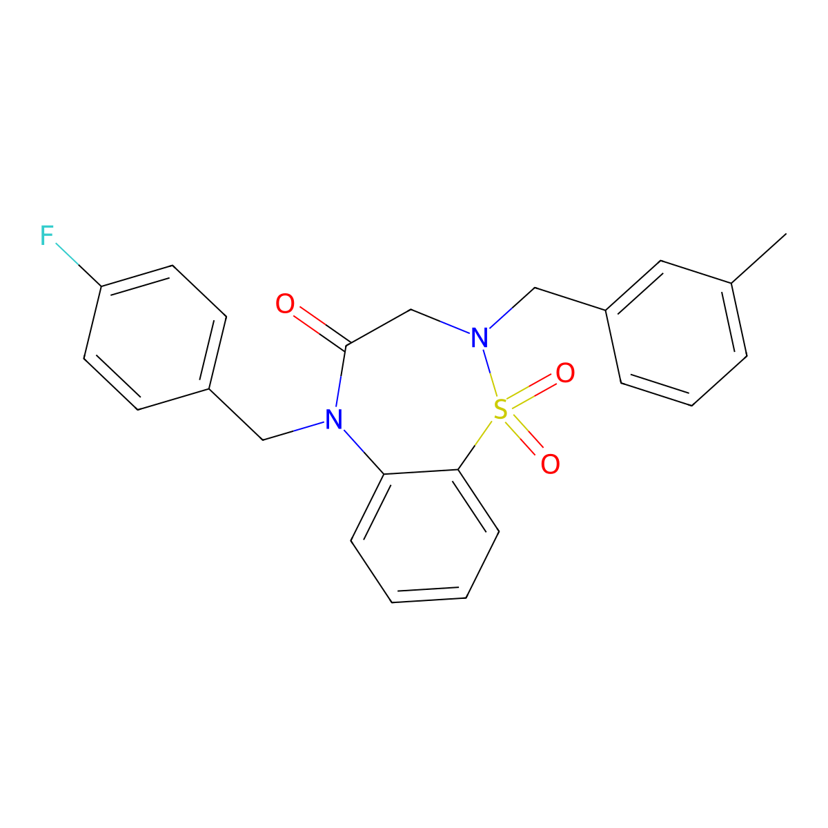 5-(4-fluorobenzyl)-2-(3-methylbenzyl)-2,3-dihydrobenzo[f][1,2,5]thiadiazepin-4(5H)-one 1,1-dioxide molecular structure, CAS 1029725-14-1