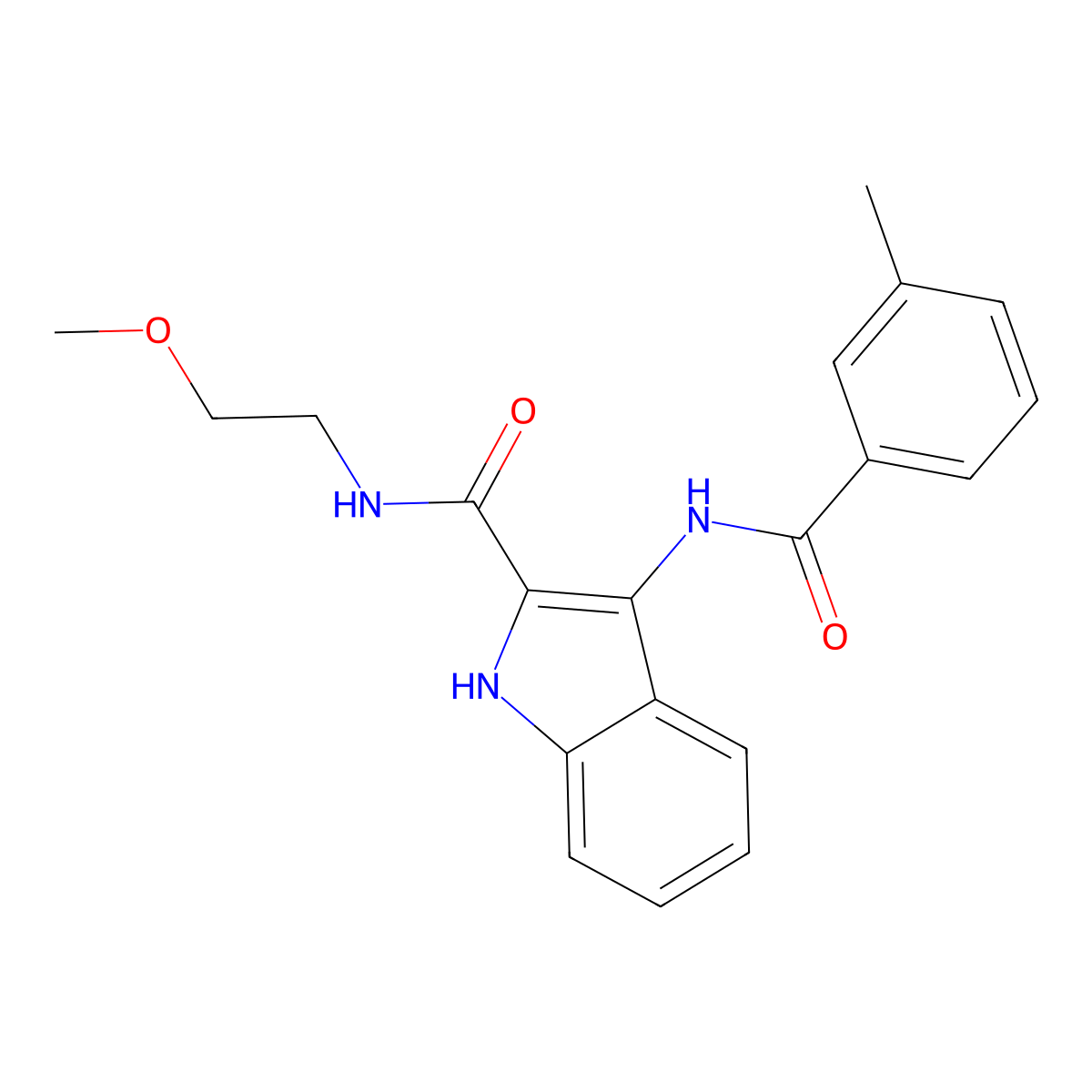 N-(2-methoxyethyl)-3-(3-methylbenzamido)-1H-indole-2-carboxamide molecular structure, CAS 1029725-17-4