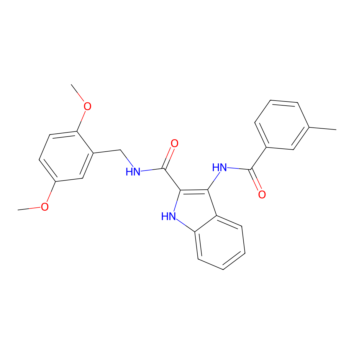 N-(2,5-dimethoxybenzyl)-3-(3-methylbenzamido)-1H-indole-2-carboxamide molecular structure, CAS 1029725-21-0