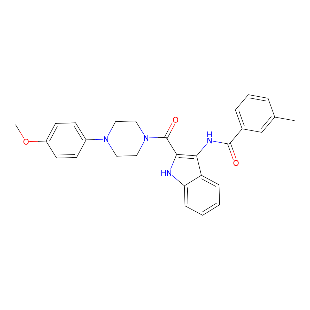 N-{2-[4-(4-methoxyphenyl)piperazine-1-carbonyl]-1H-indol-3-yl}-3-methylbenzamide molecular structure, CAS 1029725-24-3