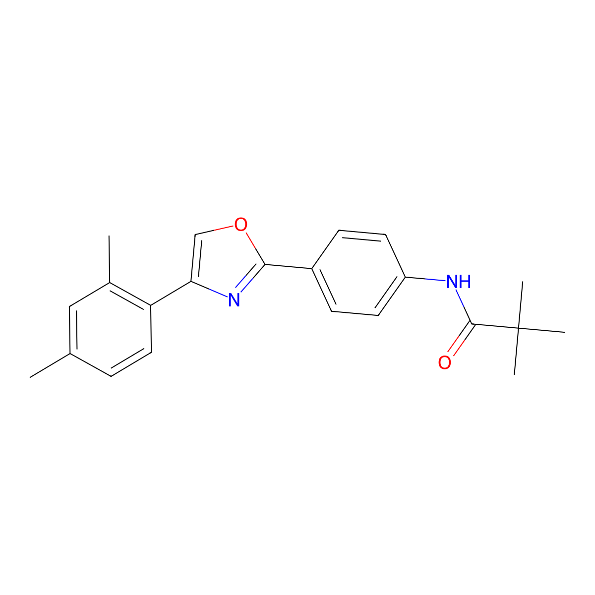 N-(4-(4-(2,4-dimethylphenyl)oxazol-2-yl)phenyl)pivalamide molecular structure, CAS 1029726-05-3