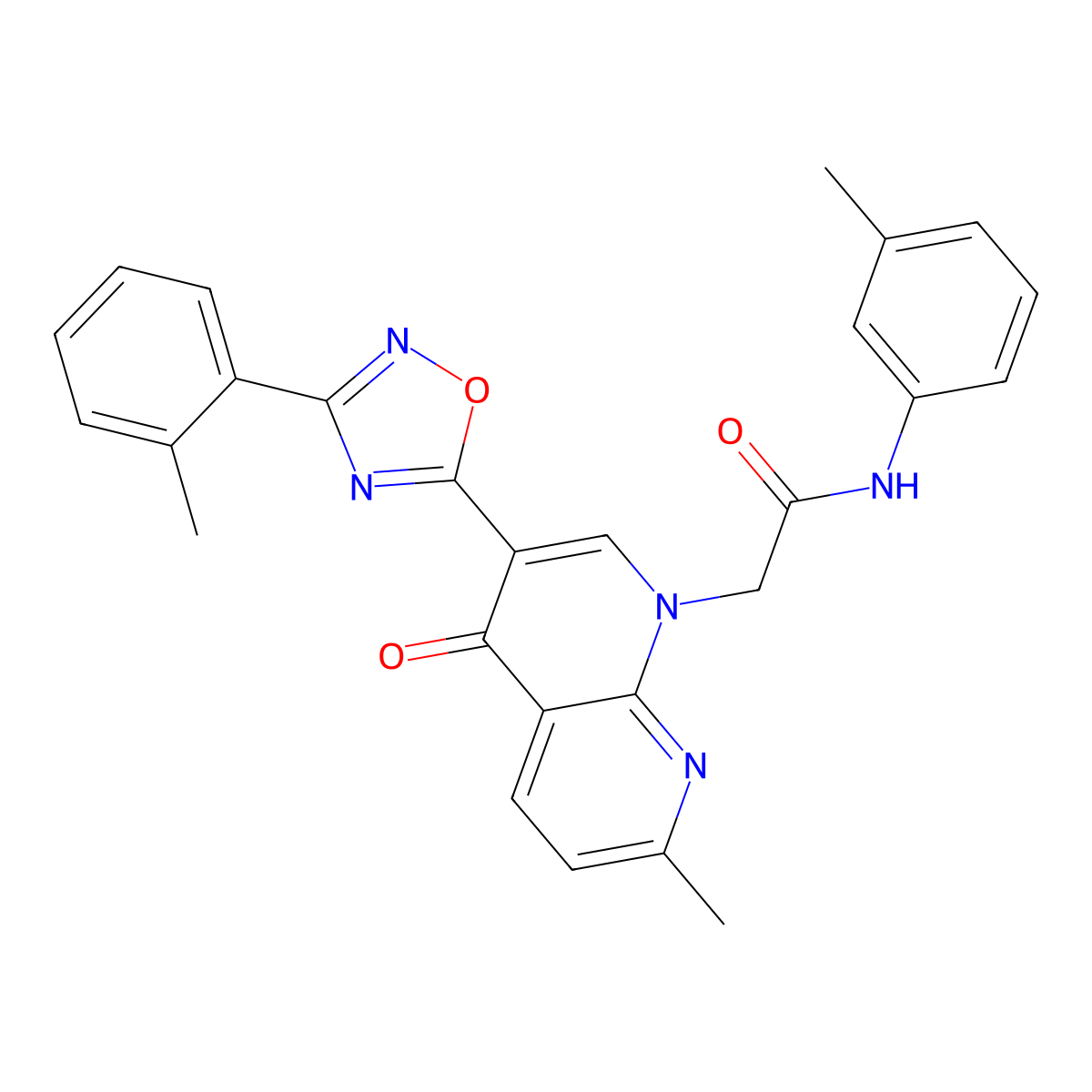 2-(7-methyl-4-oxo-3-(3-(o-tolyl)-1,2,4-oxadiazol-5-yl)-1,8-naphthyridin-1(4H)-yl)-N-(m-tolyl)acetamide molecular structure, CAS 1029727-74-9