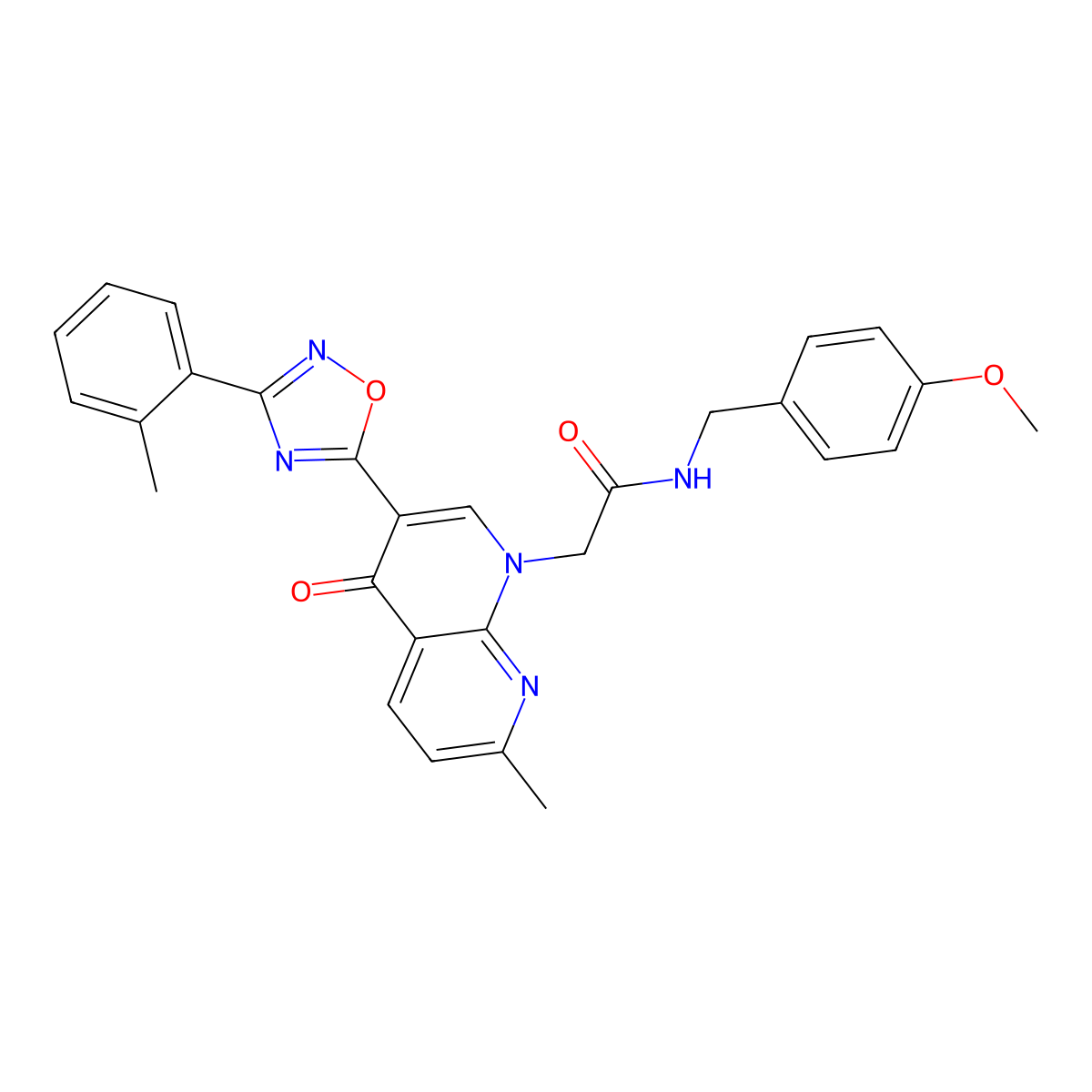 N-[(4-methoxyphenyl)methyl]-2-{7-methyl-3-[3-(2-methylphenyl)-1,2,4-oxadiazol-5-yl]-4-oxo-1,4-dihydro-1,8-naphthyridin-1-yl}acetamide molecular structure, CAS 1029727-77-2