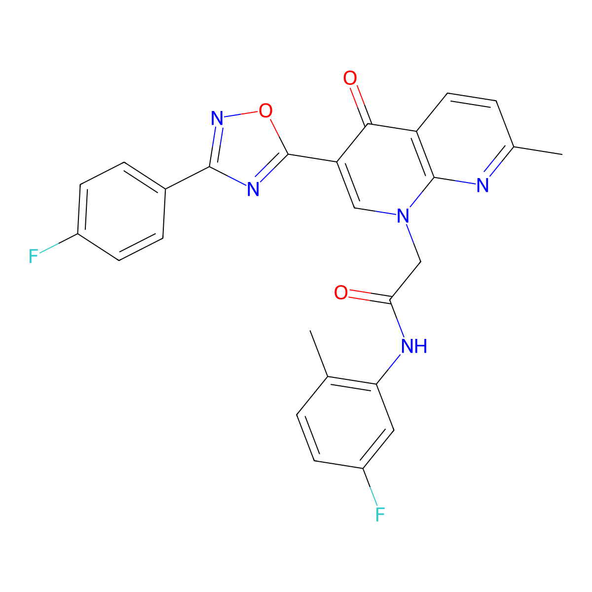 N-(5-fluoro-2-methylphenyl)-2-(3-(3-(4-fluorophenyl)-1,2,4-oxadiazol-5-yl)-7-methyl-4-oxo-1,8-naphthyridin-1(4H)-yl)acetamide molecular structure, CAS 1029728-22-0