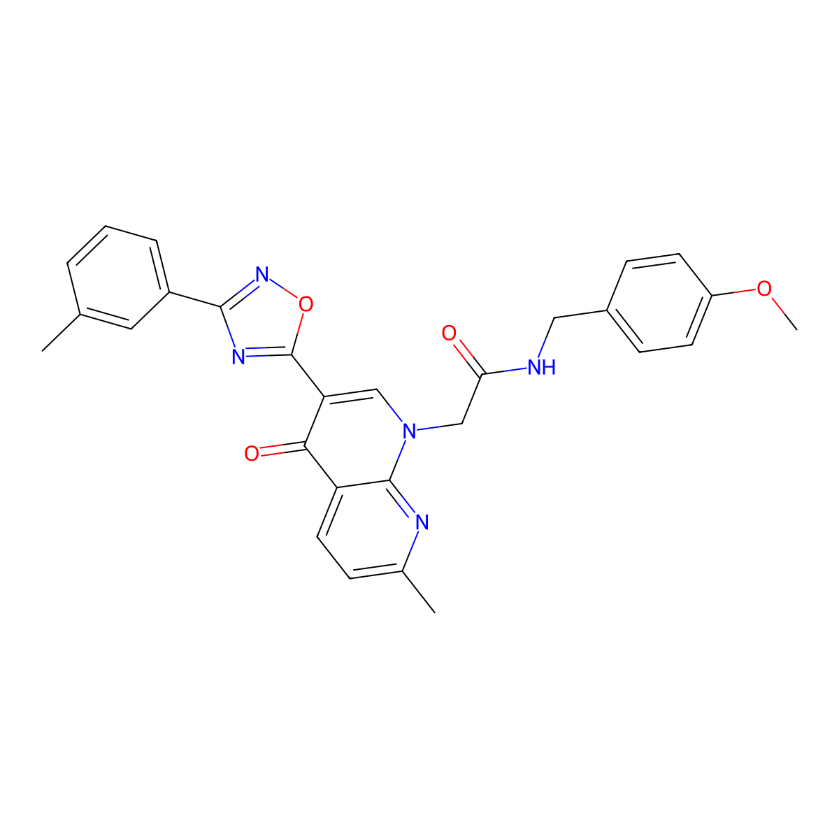 N-[(4-methoxyphenyl)methyl]-2-{7-methyl-3-[3-(3-methylphenyl)-1,2,4-oxadiazol-5-yl]-4-oxo-1,4-dihydro-1,8-naphthyridin-1-yl}acetamide molecular structure, CAS 1029728-25-3