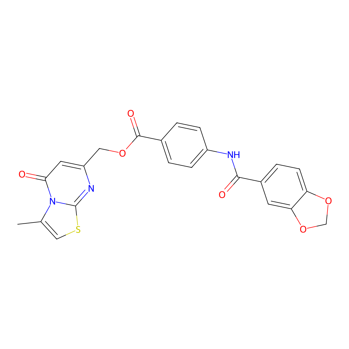 {3-Methyl-5-oxo-5H-[1,3]thiazolo[3,2-A]pyrimidin-7-YL}methyl 4-(2H-1,3-benzodioxole-5-amido)benzoate molecular structure, CAS 1029730-13-9
