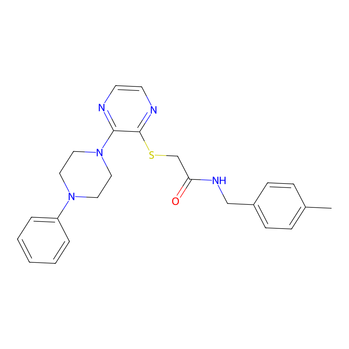 N-[(4-methylphenyl)methyl]-2-{[3-(4-phenylpiperazin-1-yl)pyrazin-2-yl]sulfanyl}acetamide molecular structure, CAS 1029733-68-3