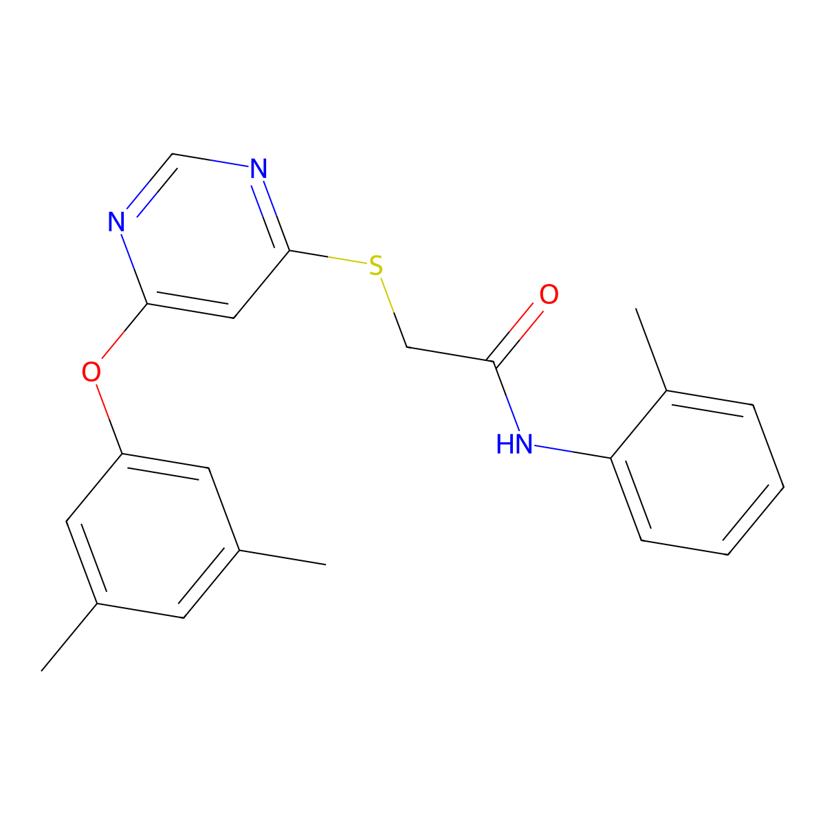 2-((6-(3,5-dimethylphenoxy)pyrimidin-4-yl)thio)-N-(o-tolyl)acetamide molecular structure, CAS 1029734-62-0