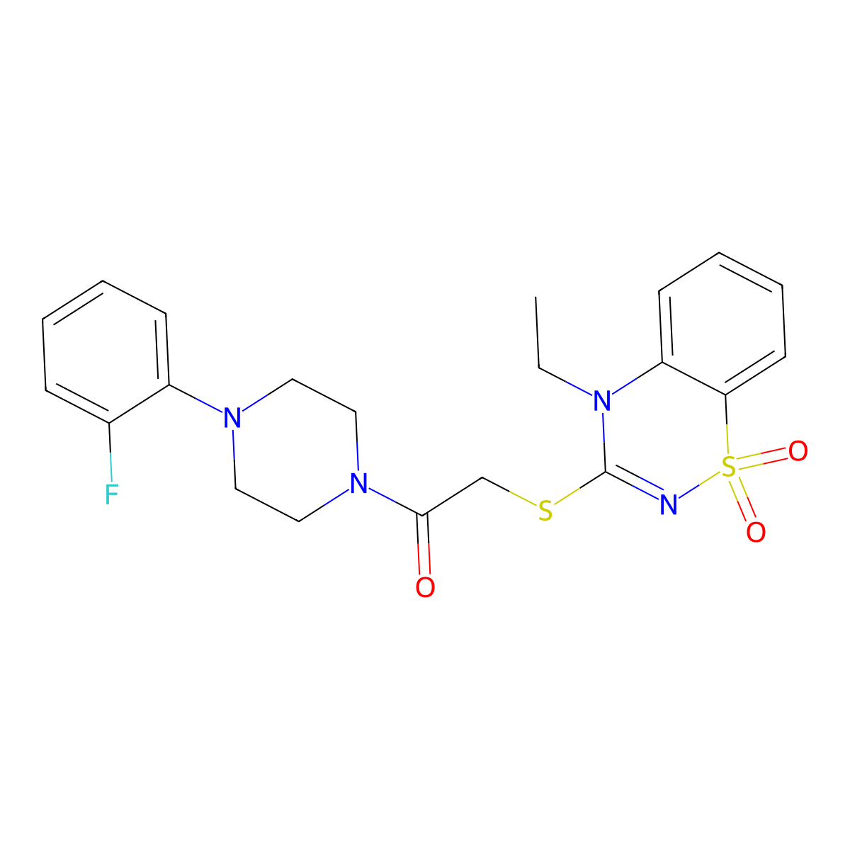 2-[(4-ethyl-1,1-dioxido-4H-1,2,4-benzothiadiazin-3-yl)sulfanyl]-1-[4-(2-fluorophenyl)piperazin-1-yl]ethanone molecular structure, CAS 1029734-98-2