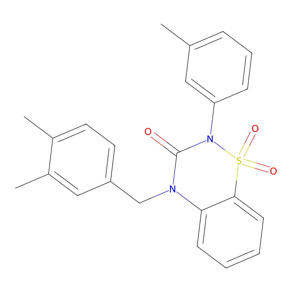 4-(3,4-dimethylbenzyl)-2-(3-methylphenyl)-2H-1,2,4-benzothiadiazin-3(4H)-one 1,1-dioxide molecular structure, CAS 1029735-01-0