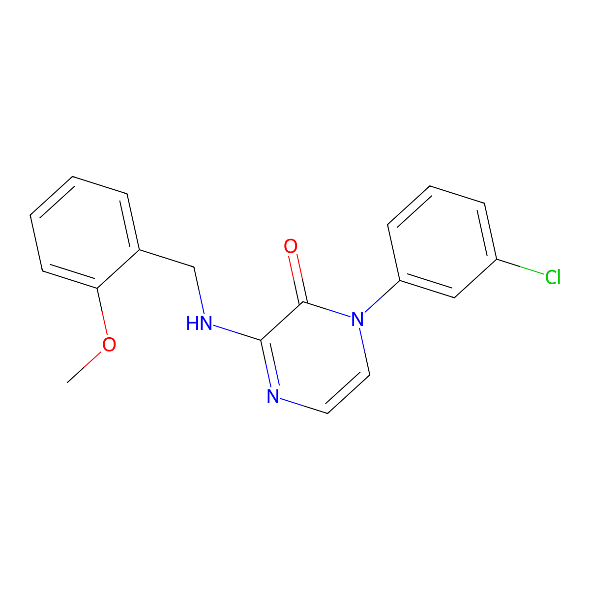 1-(3-Chlorophenyl)-3-{[(2-methoxyphenyl)methyl]amino}-1,2-dihydropyrazin-2-one molecular structure, CAS 1029736-60-4