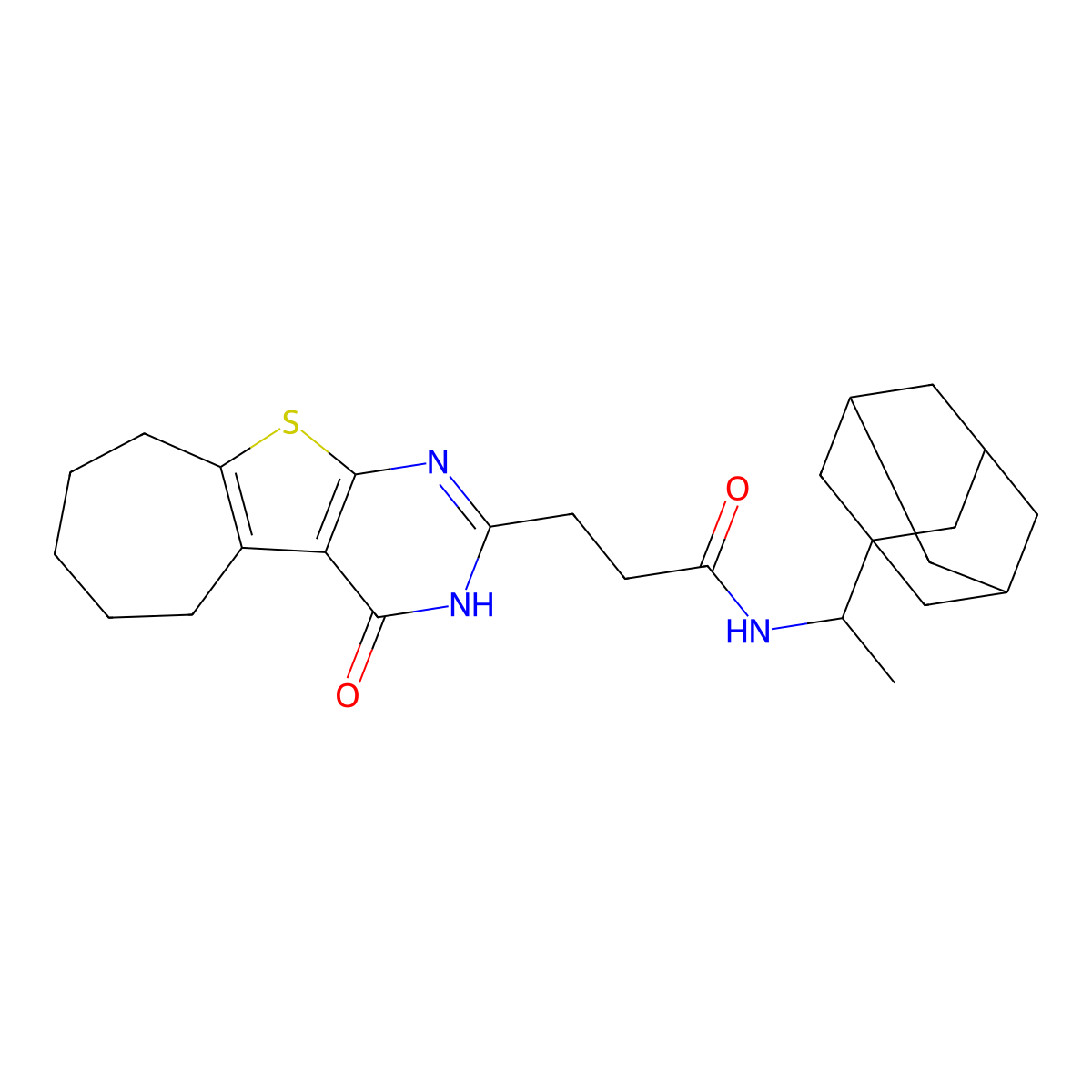 N-[1-(adamantan-1-yl)ethyl]-3-{3-oxo-8-thia-4,6-diazatricyclo[7.5.0.0^{2,7}]tetradeca-1(9),2(7),5-trien-5-yl}propanamide molecular structure, CAS 1029738-15-5