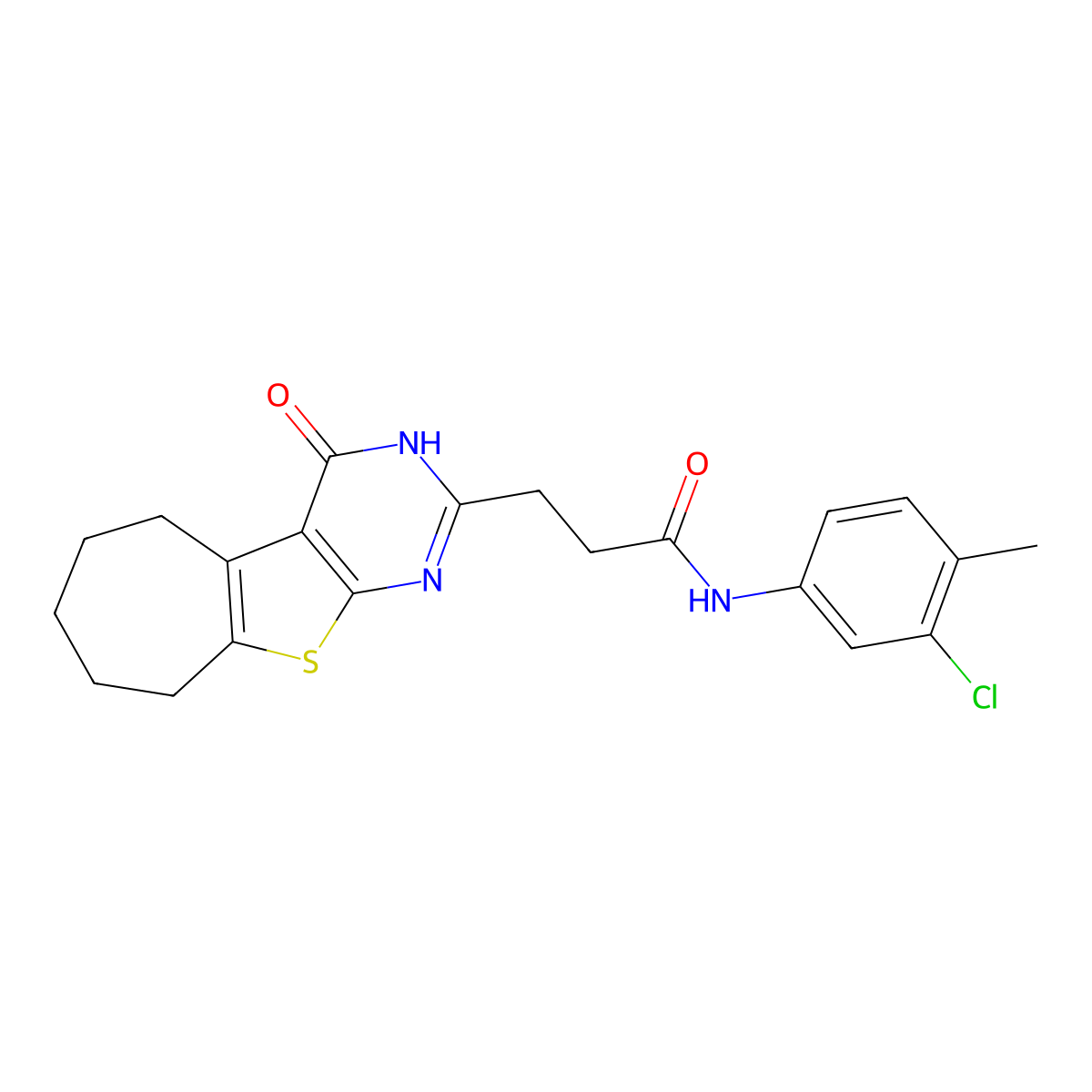 N-(3-chloro-4-methylphenyl)-3-(4-oxo-3,5,6,7,8,9-hexahydro-4H-cyclohepta[4,5]thieno[2,3-d]pyrimidin-2-yl)propanamide molecular structure, CAS 1029738-21-3