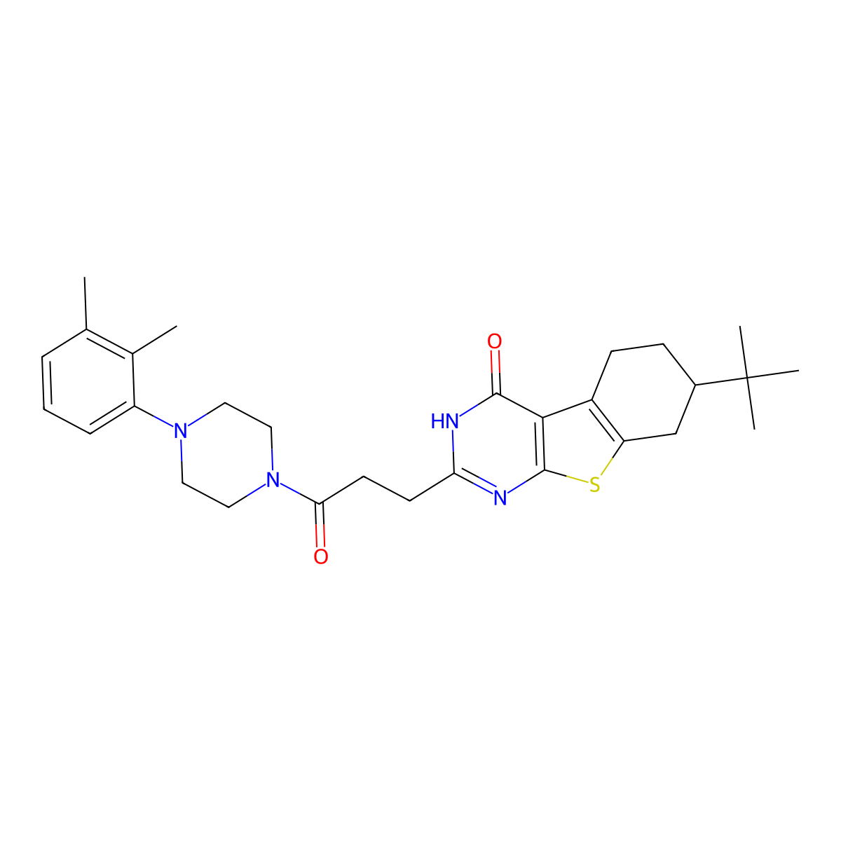 7-tert-butyl-2-{3-[4-(2,3-dimethylphenyl)piperazin-1-yl]-3-oxopropyl}-5,6,7,8-tetrahydro[1]benzothieno[2,3-d]pyrimidin-4(3H)-one molecular structure, CAS 1029738-33-7