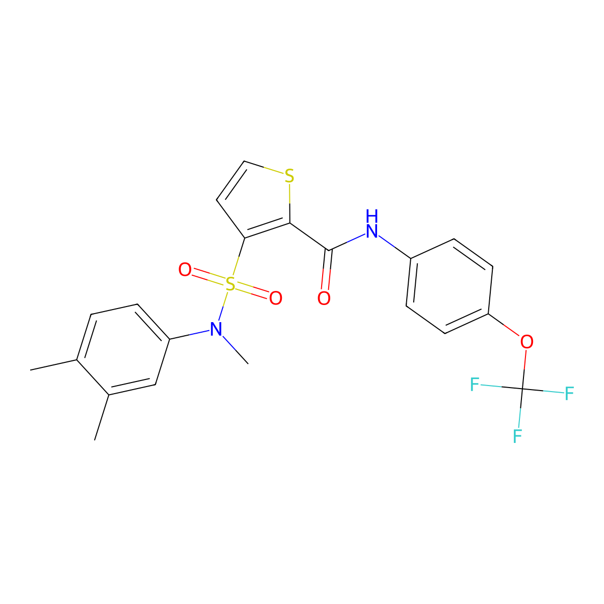 3-(N-(3,4-dimethylphenyl)-N-methylsulfamoyl)-N-(4-(trifluoromethoxy)phenyl)thiophene-2-carboxamide molecular structure, CAS 1029739-58-9