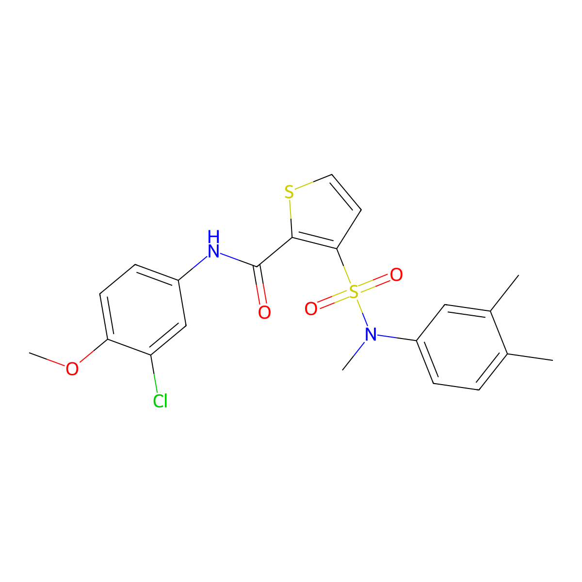 N-(3-chloro-4-methoxyphenyl)-3-[(3,4-dimethylphenyl)(methyl)sulfamoyl]thiophene-2-carboxamide molecular structure, CAS 1029739-61-4