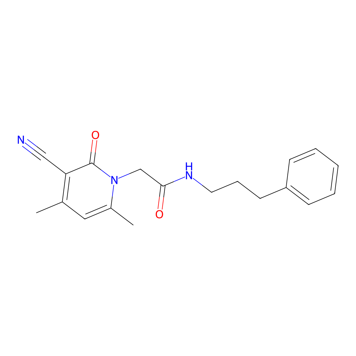 2-(3-cyano-4,6-dimethyl-2-oxopyridin-1(2H)-yl)-N-(3-phenylpropyl)acetamide molecular structure, CAS 1029739-94-3