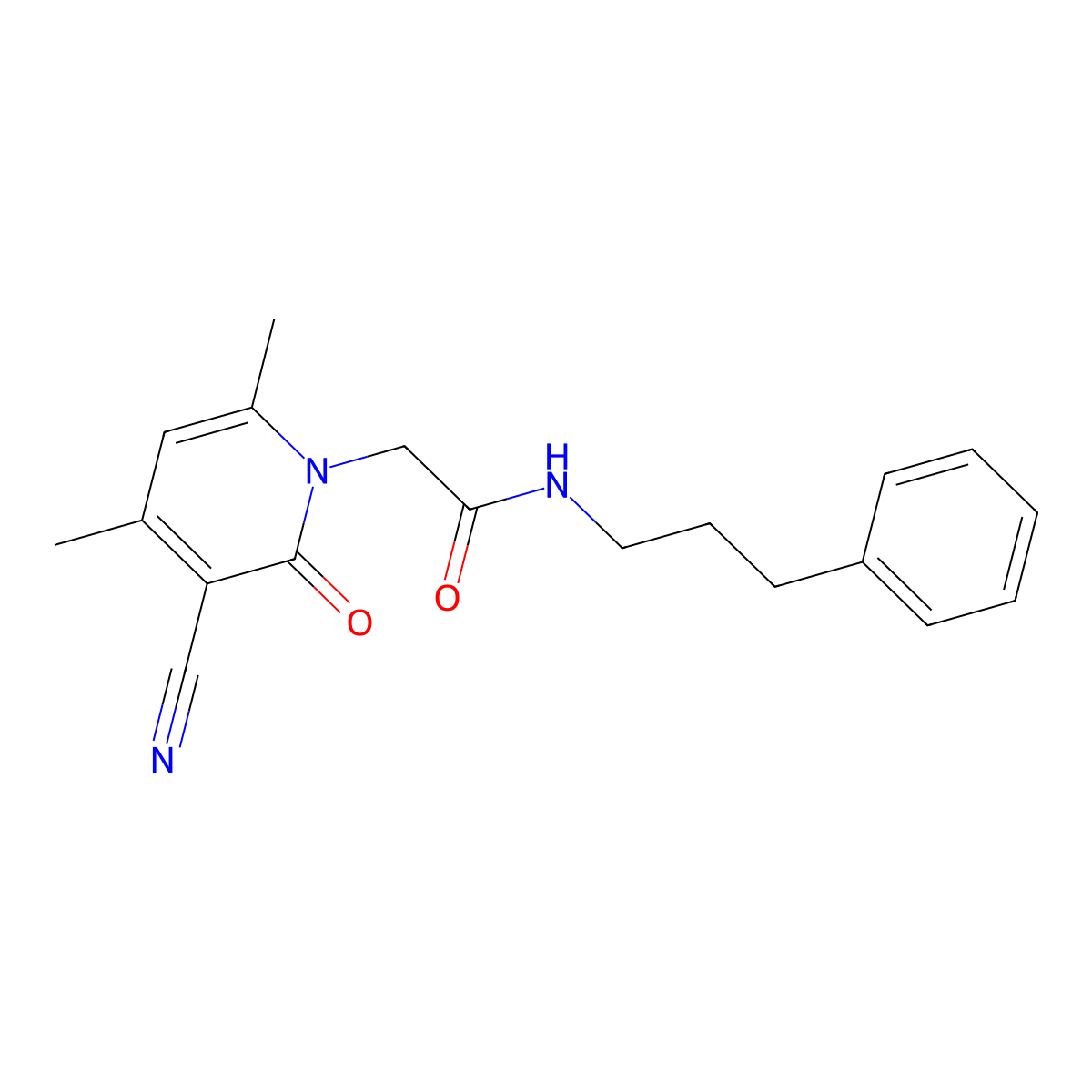 2-(3-cyano-4,6-dimethyl-2-oxopyridin-1(2H)-yl)-N-(3-phenylpropyl)acetamide molecular structure, CAS 1029739-94-3