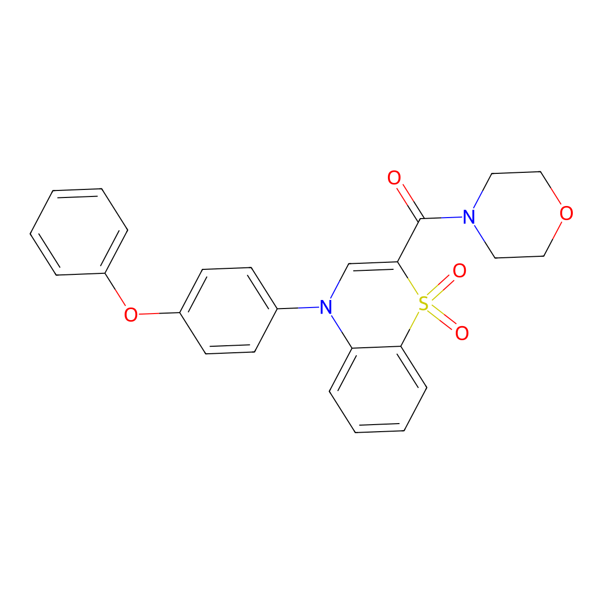 (1,1-dioxido-4-(4-phenoxyphenyl)-4H-benzo[b][1,4]thiazin-2-yl)(morpholino)methanone molecular structure, CAS 1029747-19-0