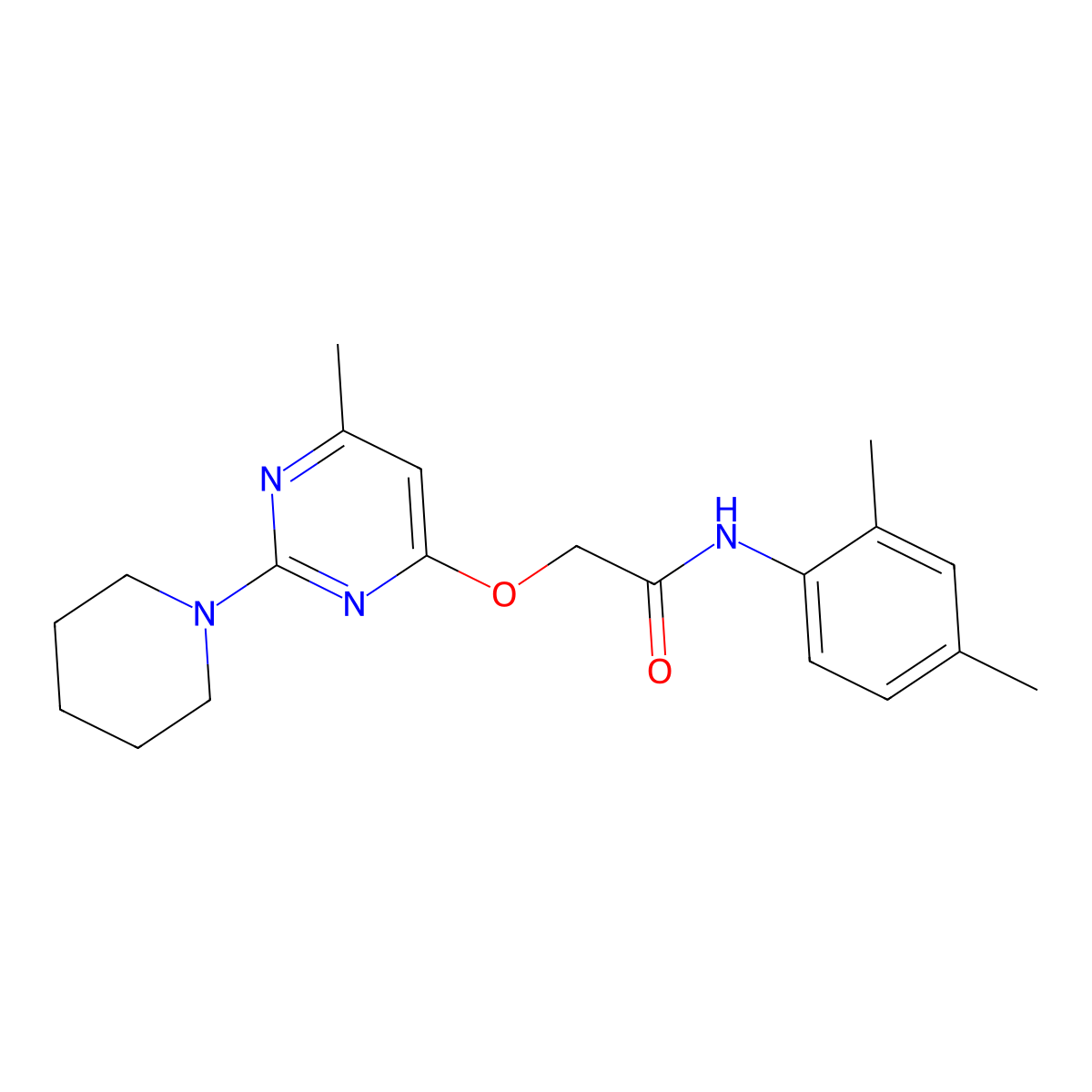 N-(2,4-dimethylphenyl)-2-{[6-methyl-2-(piperidin-1-yl)pyrimidin-4-yl]oxy}acetamide molecular structure, CAS 1029748-14-8