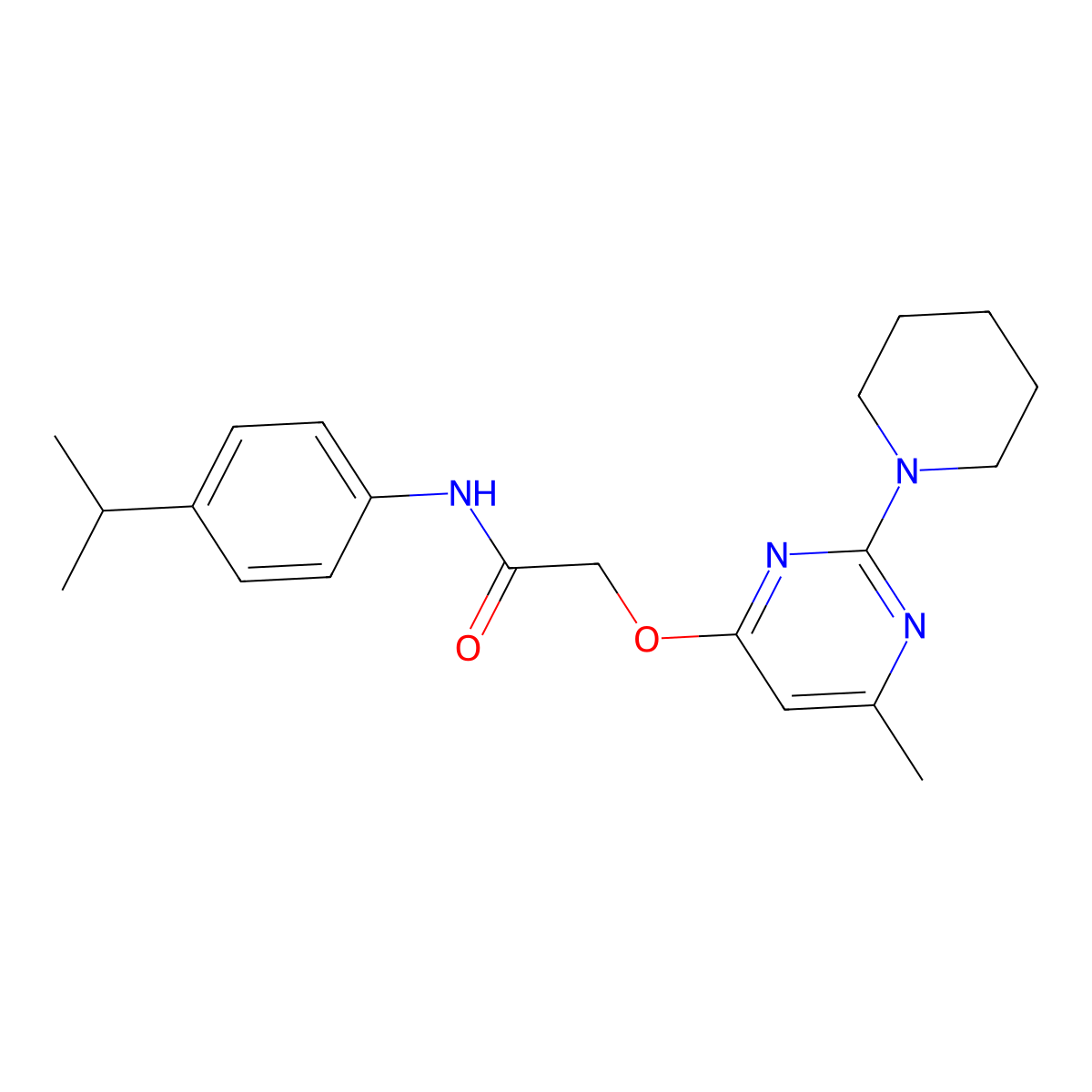 2-{[6-methyl-2-(piperidin-1-yl)pyrimidin-4-yl]oxy}-N-[4-(propan-2-yl)phenyl]acetamide molecular structure, CAS 1029748-17-1