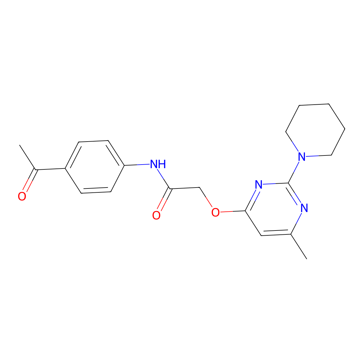 N-(4-acetylphenyl)-2-{[6-methyl-2-(piperidin-1-yl)pyrimidin-4-yl]oxy}acetamide molecular structure, CAS 1029748-23-9