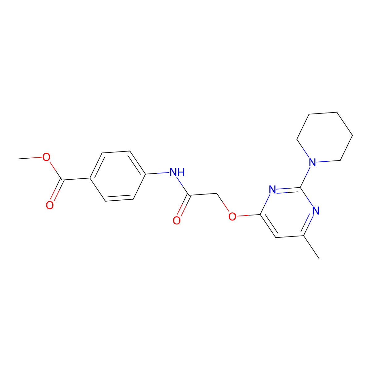 Methyl 4-(2-{[6-methyl-2-(piperidin-1-YL)pyrimidin-4-YL]oxy}acetamido)benzoate molecular structure, CAS 1029748-26-2