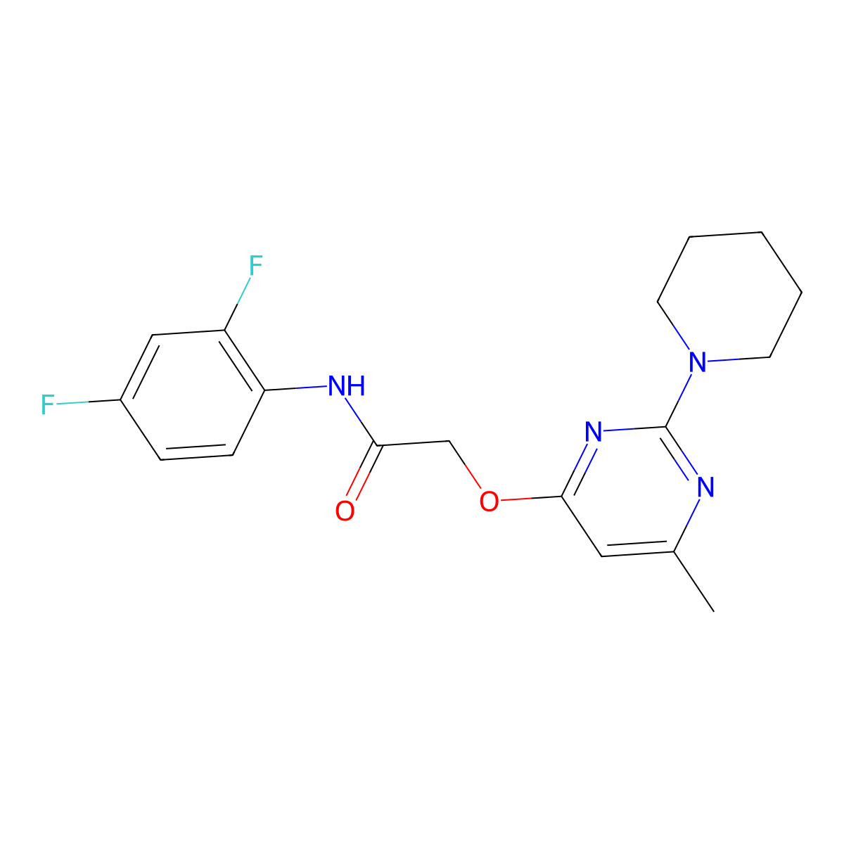 N-(2,4-difluorophenyl)-2-{[6-methyl-2-(piperidin-1-yl)pyrimidin-4-yl]oxy}acetamide molecular structure, CAS 1029748-29-5