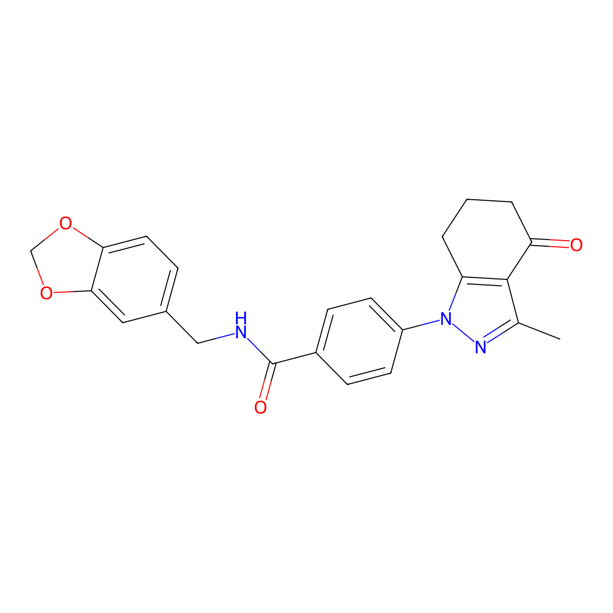 N-(1,3-benzodioxol-5-ylmethyl)-4-(3-methyl-4-oxo-4,5,6,7-tetrahydro-1H-indazol-1-yl)benzamide molecular structure, CAS 1029751-01-6