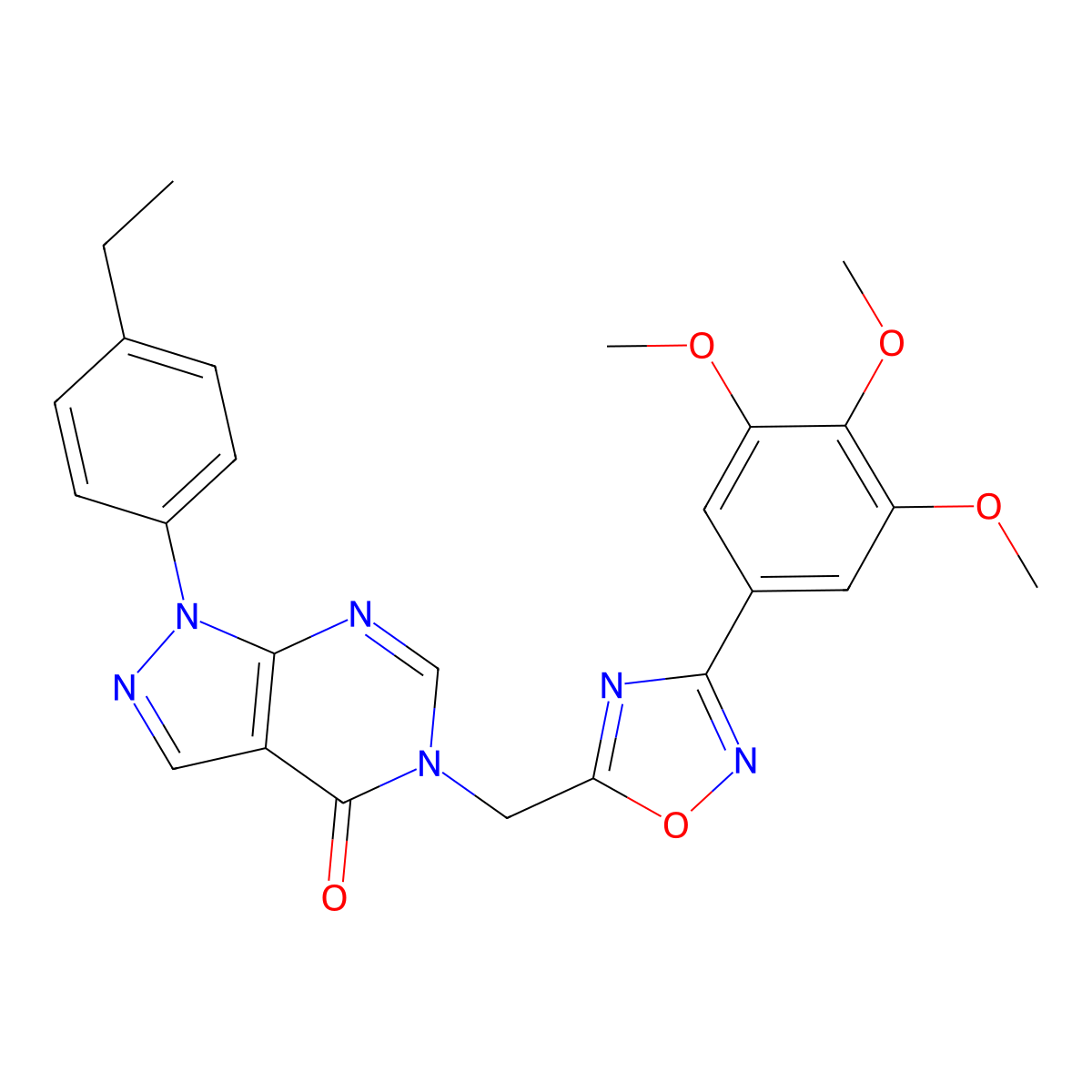 1-(4-ethylphenyl)-5-((3-(3,4,5-trimethoxyphenyl)-1,2,4-oxadiazol-5-yl)methyl)-1H-pyrazolo[3,4-d]pyrimidin-4(5H)-one molecular structure, CAS 1029751-08-3