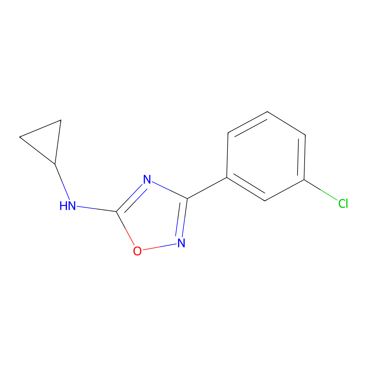 3-(3-chlorophenyl)-N-cyclopropyl-1,2,4-oxadiazol-5-amine molecular structure, CAS 1029751-92-5