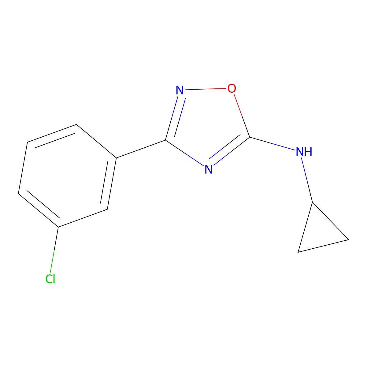 3-(3-chlorophenyl)-N-cyclopropyl-1,2,4-oxadiazol-5-amine molecular structure, CAS 1029751-92-5